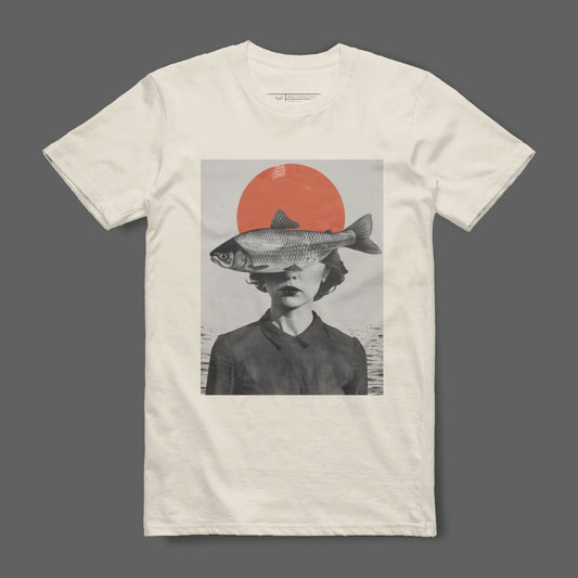 Unique Abstract Fish and Sun Design T-Shirt
