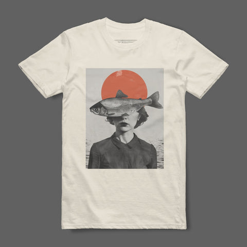 Unique Abstract Fish and Sun Design T-Shirt