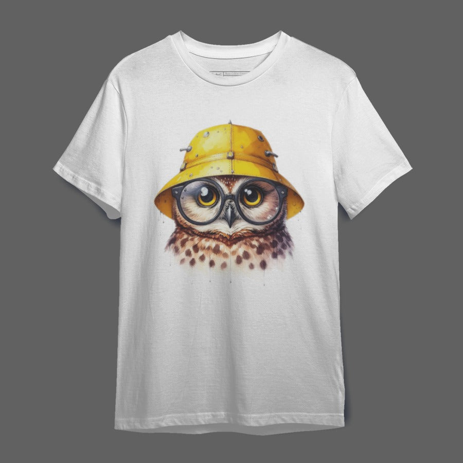 Cute Owl with Yellow Helmet Graphic Tee