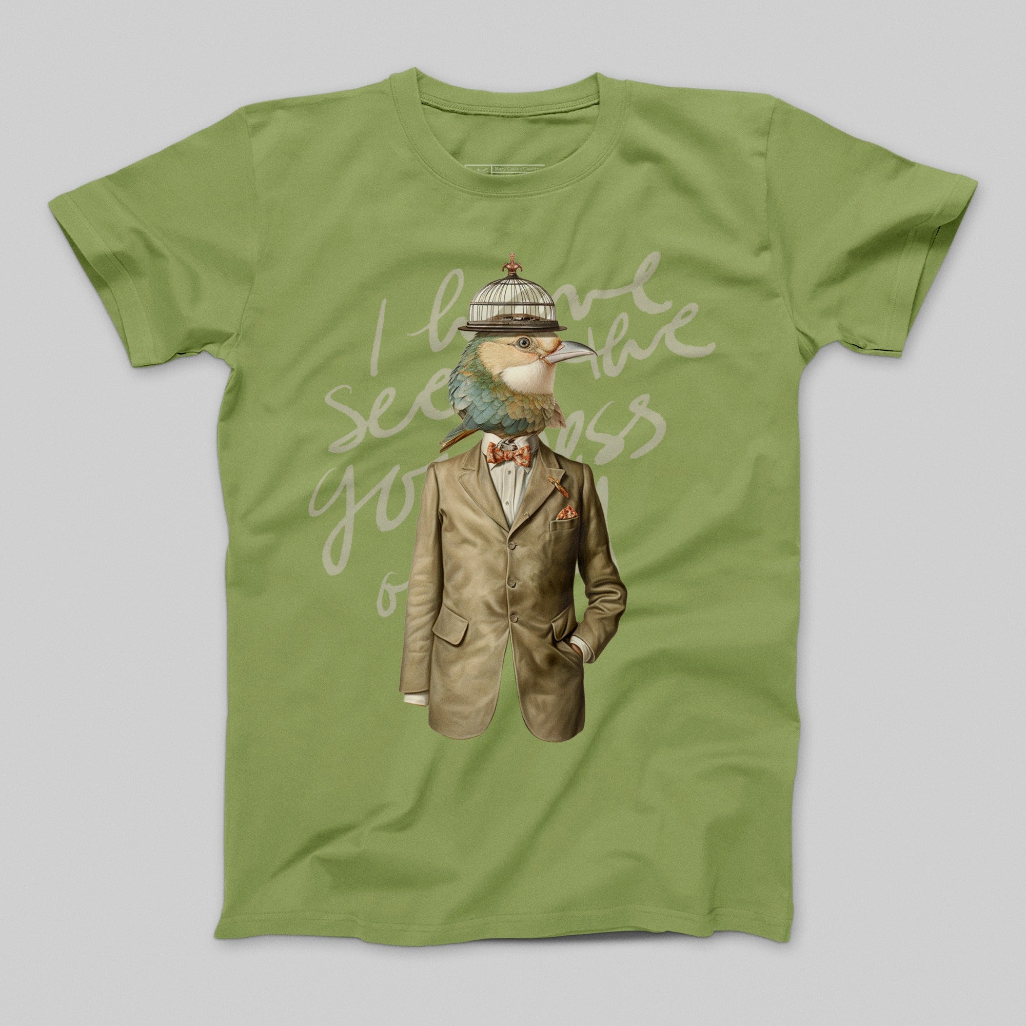 Green Graphic T-Shirt with Bird Character Design
