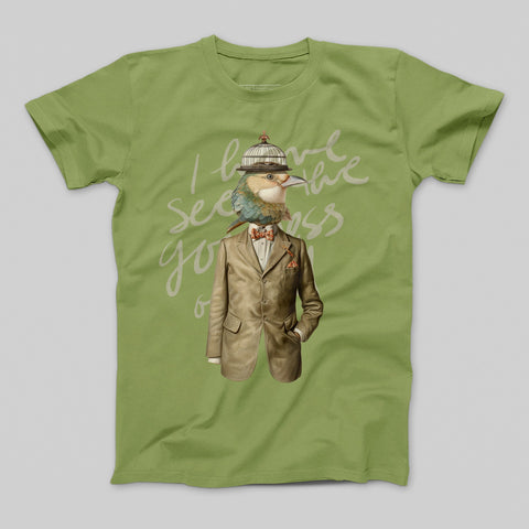 Green Graphic T-Shirt with Bird Character Design