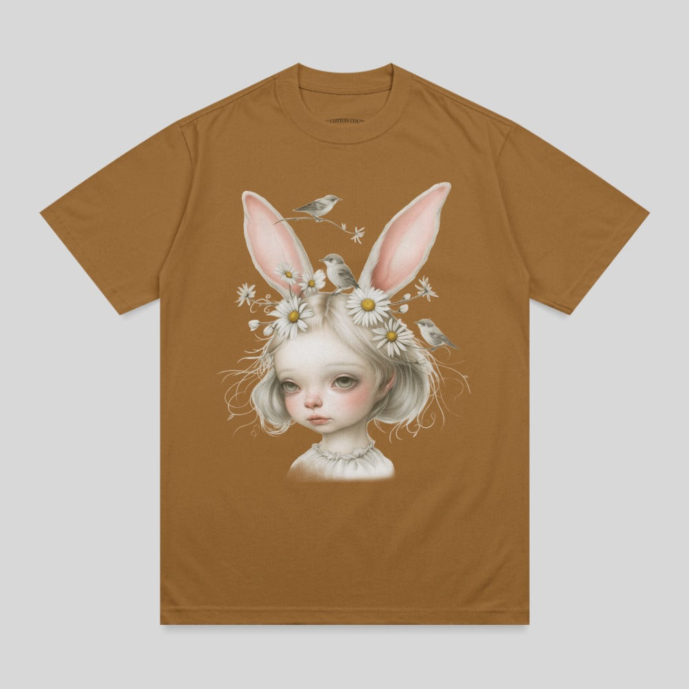 Whimsical Girl Bunny Ears Daisy Birds Graphic product type