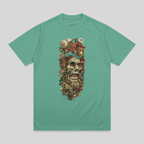 Chaotic Screaming Skull Octopus Buildings Design Art T-shirt